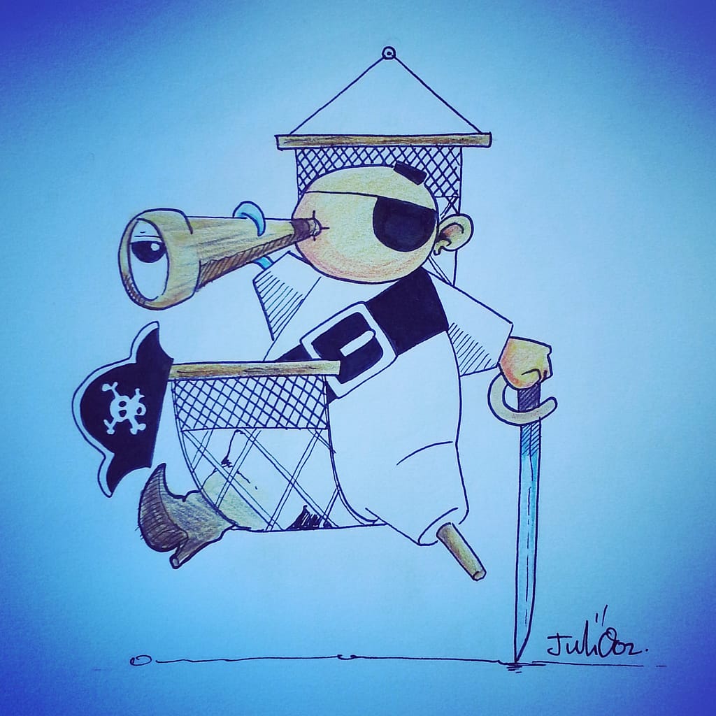 Illustration faite au trait pour illustrer un catalogue sur le thème des pirates par JA Design