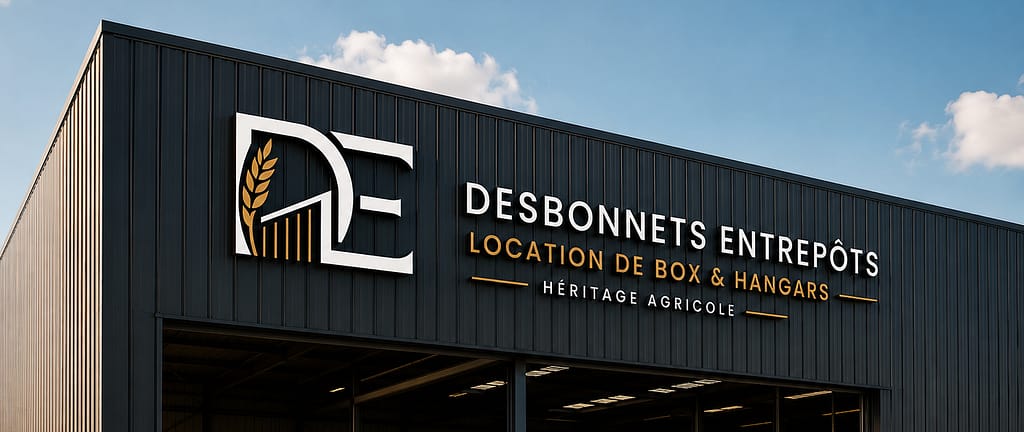 Logo Desbonnets Entrepôts réalisé par JA Design graphiste à Bordeaux. Aperçu enseigne sur façade extérieure