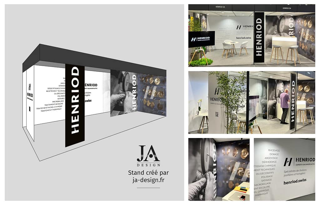 Création d'une maquette pour l'habillage d'un stand d'exposition d'HENRIOD, expert en galvanoplastie par JA Design - Graphiste freelance Bordeaux