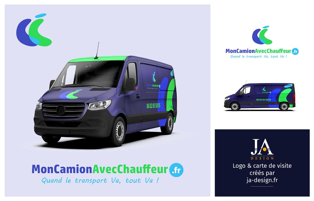 Création d'un logo et d'un habillage pour véhicule utilitaire pour MonCamionAvecChauffeur.com - par JA Design - Graphiste freelance à Bordeaux