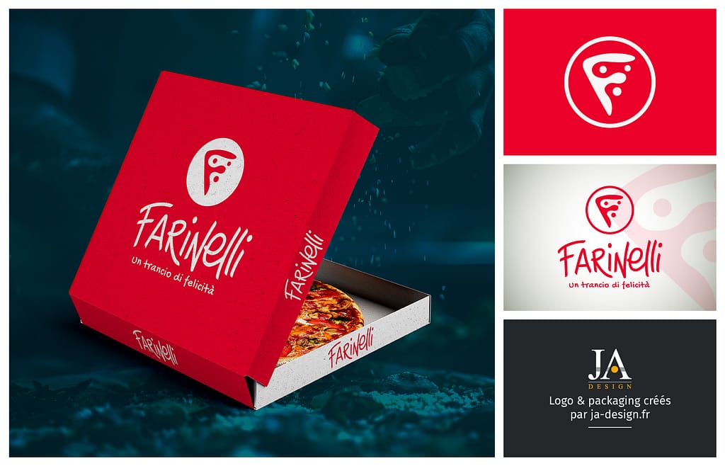 Création d'un packaging pour la boîte à pizzas de Farinelli, nouvelle pizzeria de Bordeaux - par JA Design