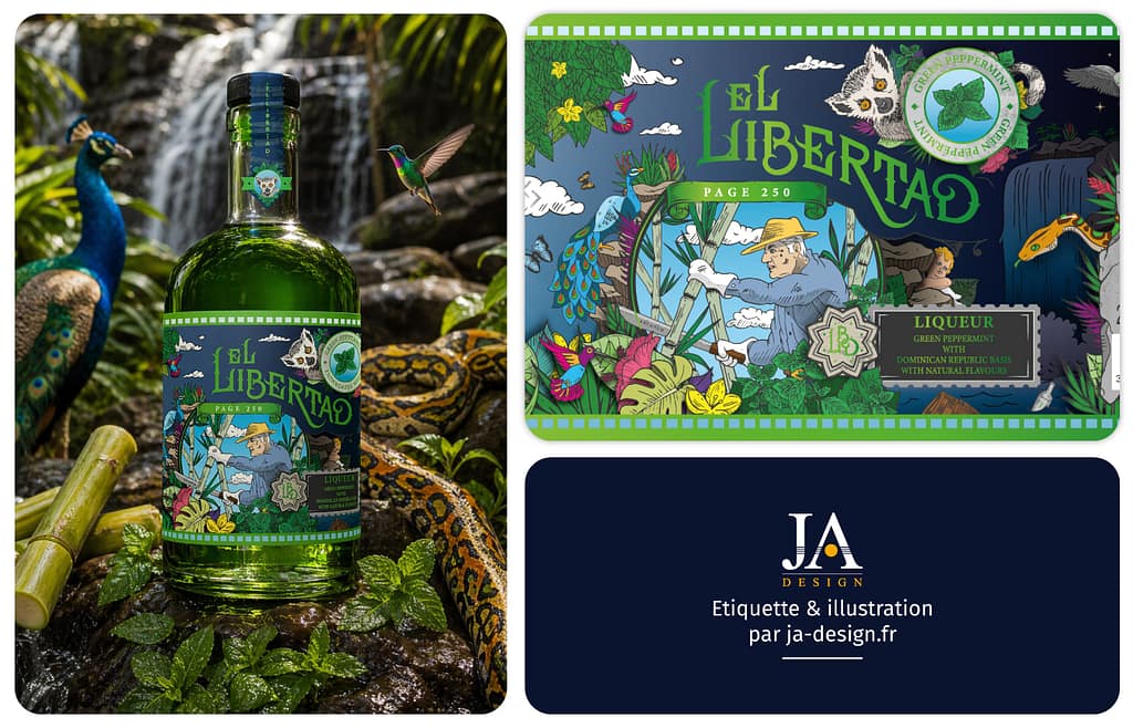 etiquette liqueur peppermint illustration jungle