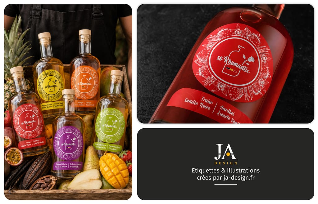 etiquette rhum arrange illustration fruits So'Rhumantic