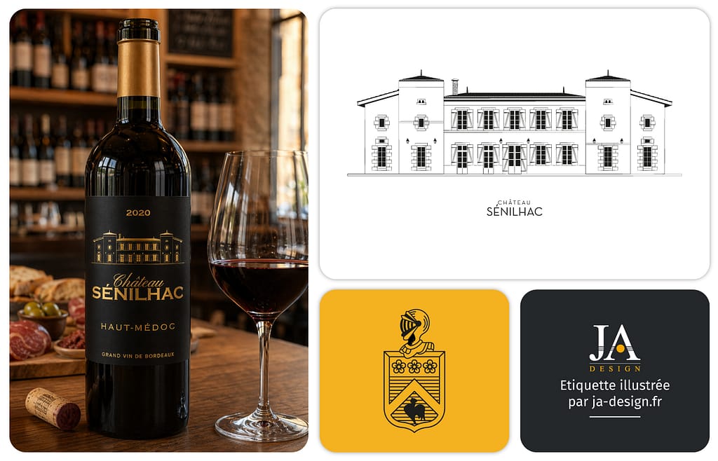 Création d'une étiquette de vin de Bordeaux avec une illustration vectorielle sur mesure