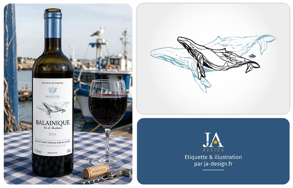 etiquette vin bordeaux baleine illustration