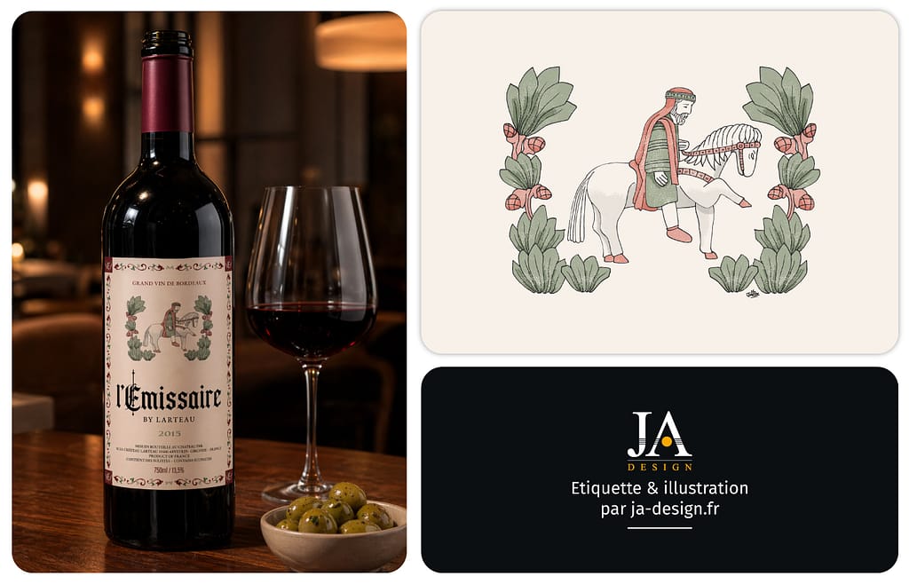 etiquette vin bordeaux illustration cheval gravure