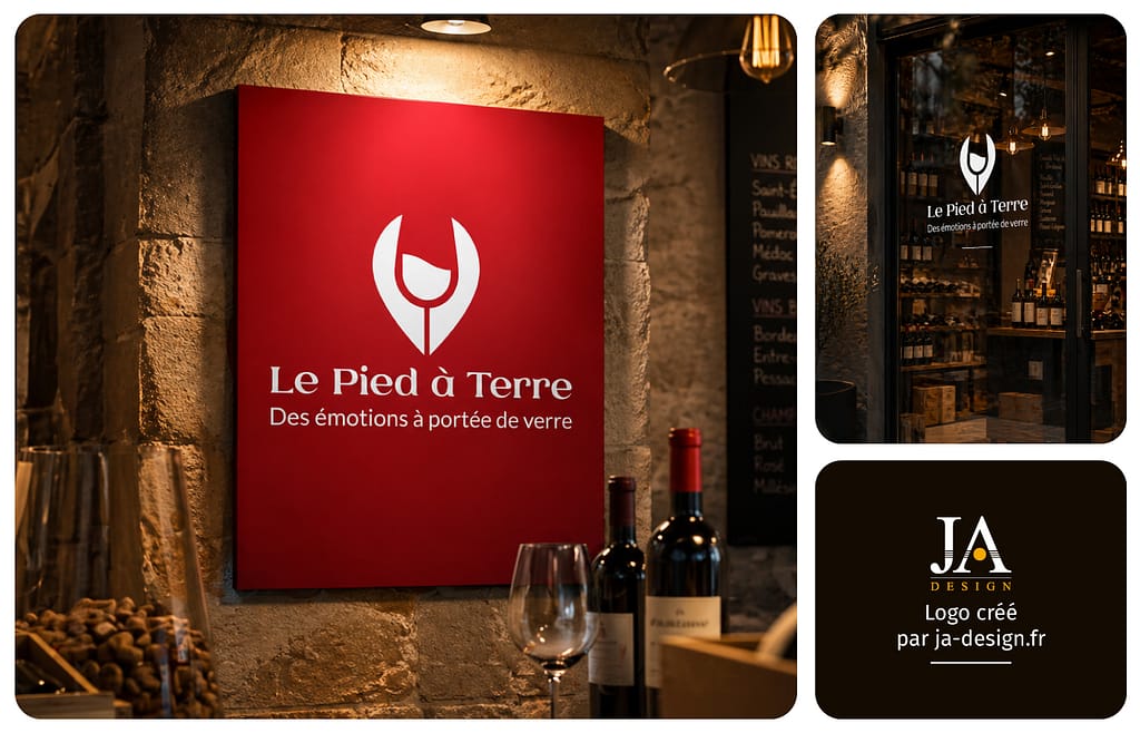 logo cave vin bordeaux rouge minimaliste Le pied à Terre
