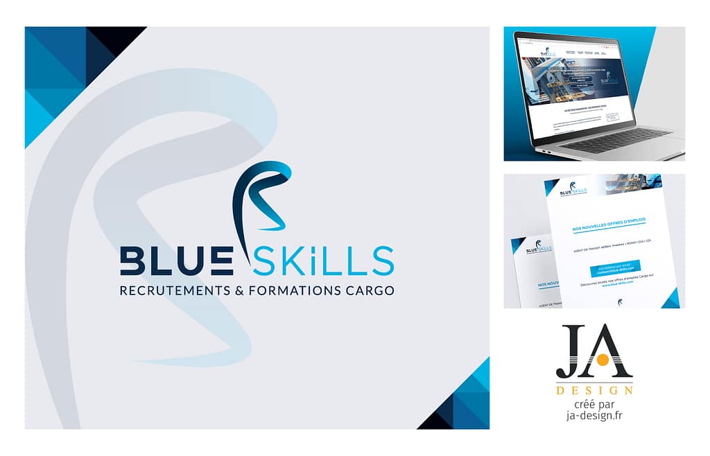 création d'un logo entreprise de transport international Blue Skills par JA Design graphiste à Bordeaux