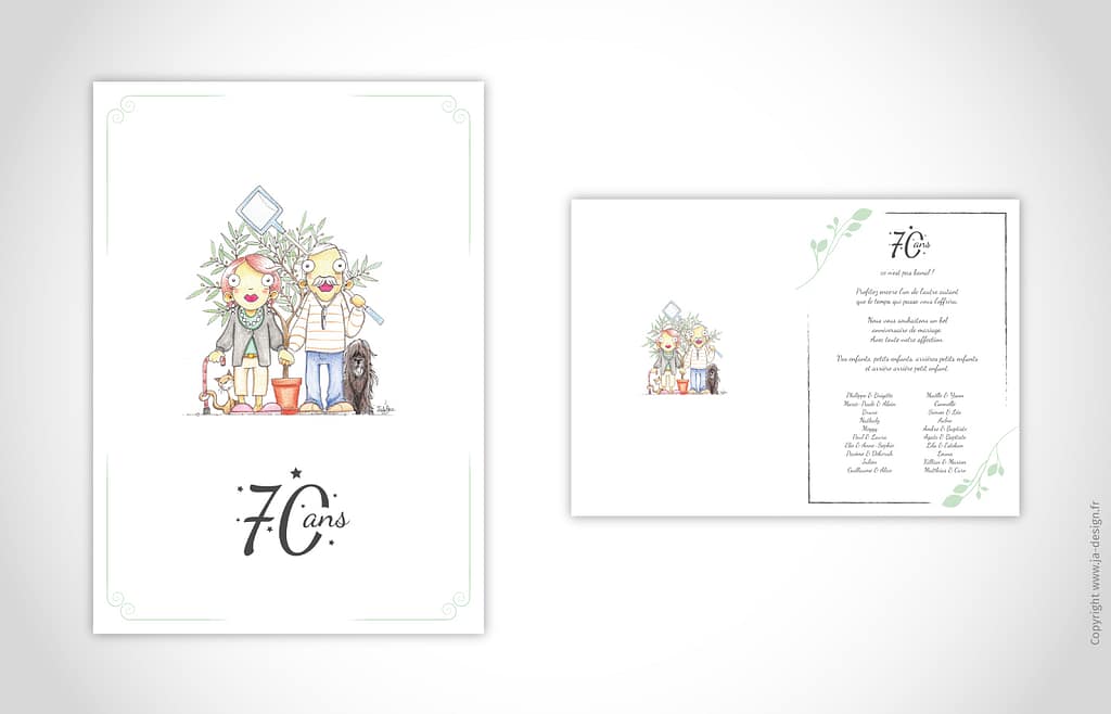 Création carte anniversaire mariage personnalisée par graphiste freelance Bordeaux