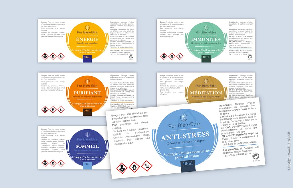 Étiquette produit bien-être créée par graphiste Bordeaux JA Design