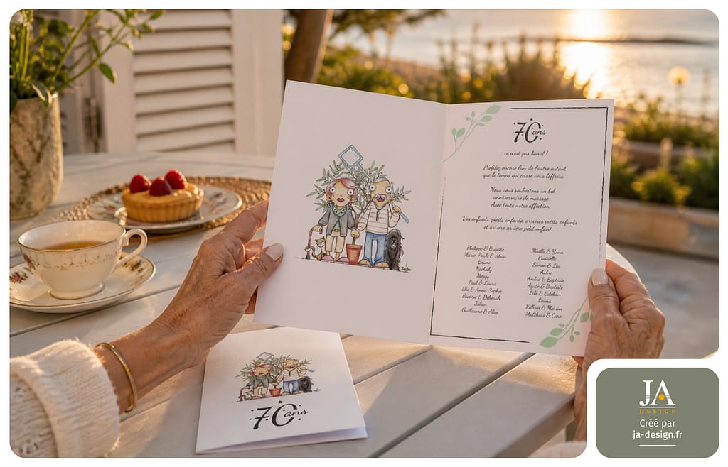 carte anniversaire de mariage illustration 70 ans