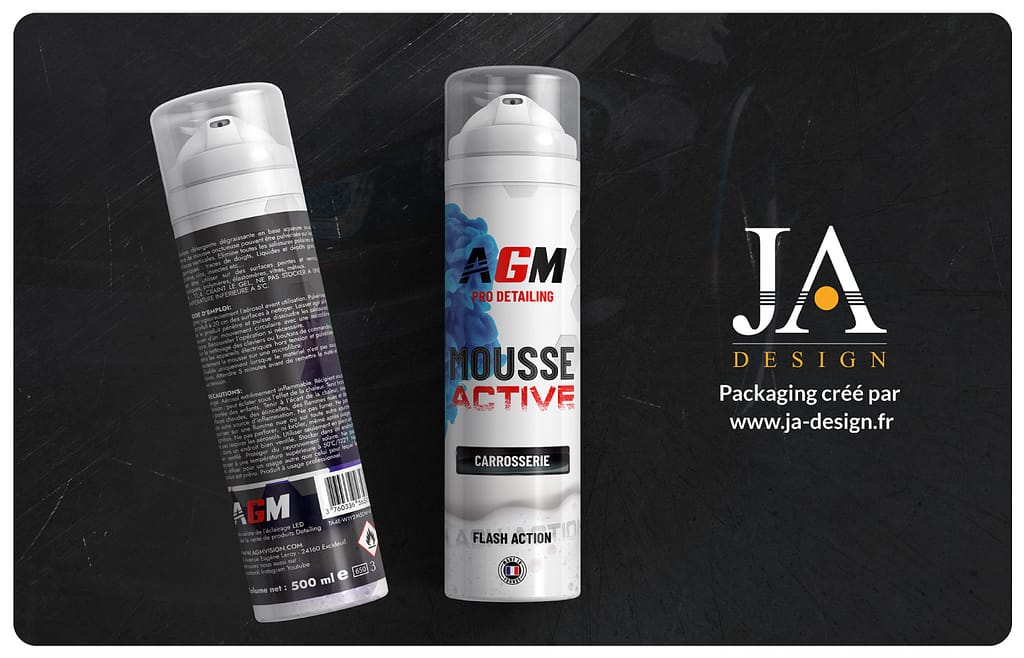 Création d'un packaging aérosol produit carrosserie AGM - par JA Design graphiste à Bordeaux