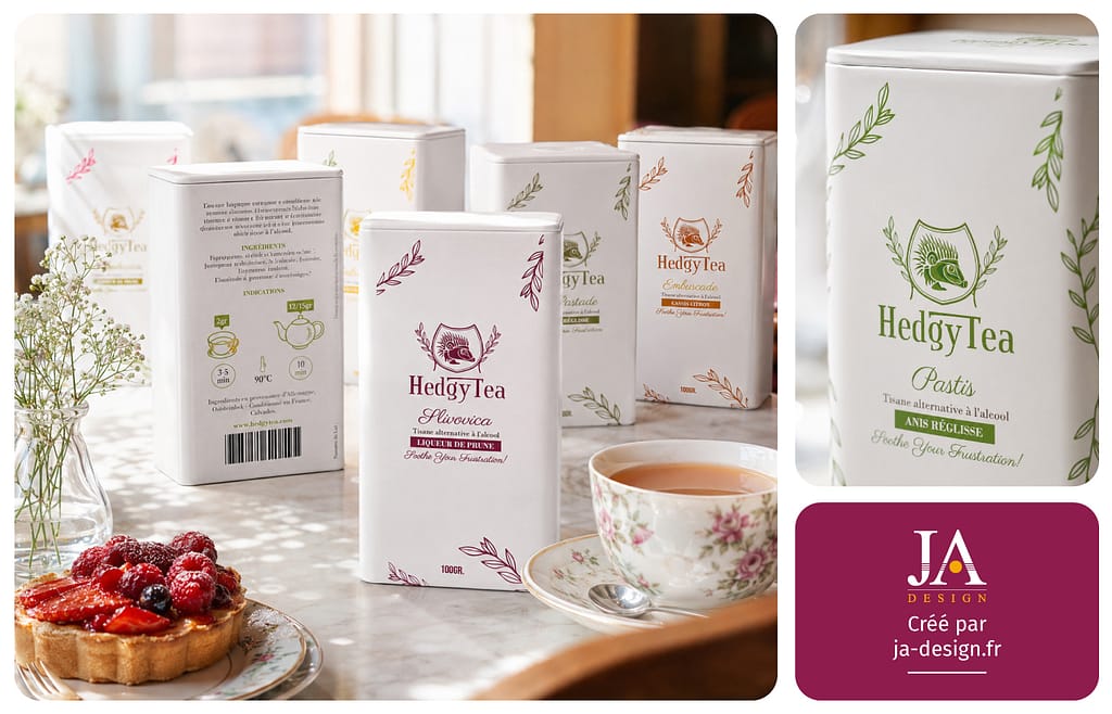 Création packaging thé et infusion premium Hedgy Tea graphiste Bordeaux JA Design