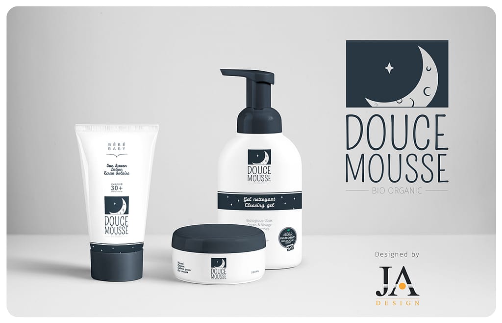 Création packaging cosmétique bio enfant Douce Mousse graphiste Bordeaux JA Design