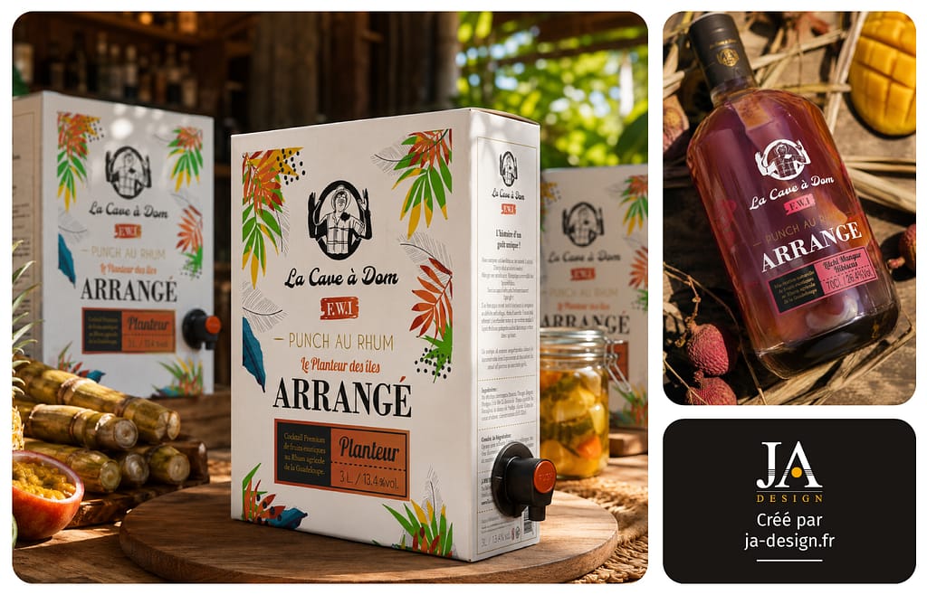 Création packaging rhum arrangé Bag in Box graphiste Bordeaux JA Design