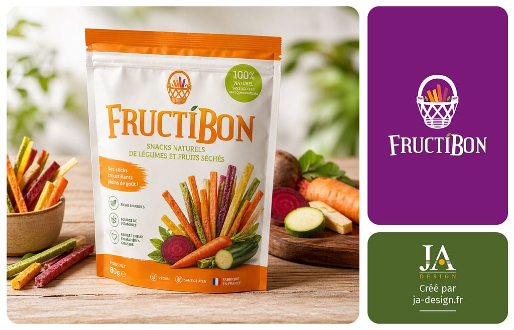 Création packaging snack légumes séchés Fructibon graphiste Bordeaux JA Design