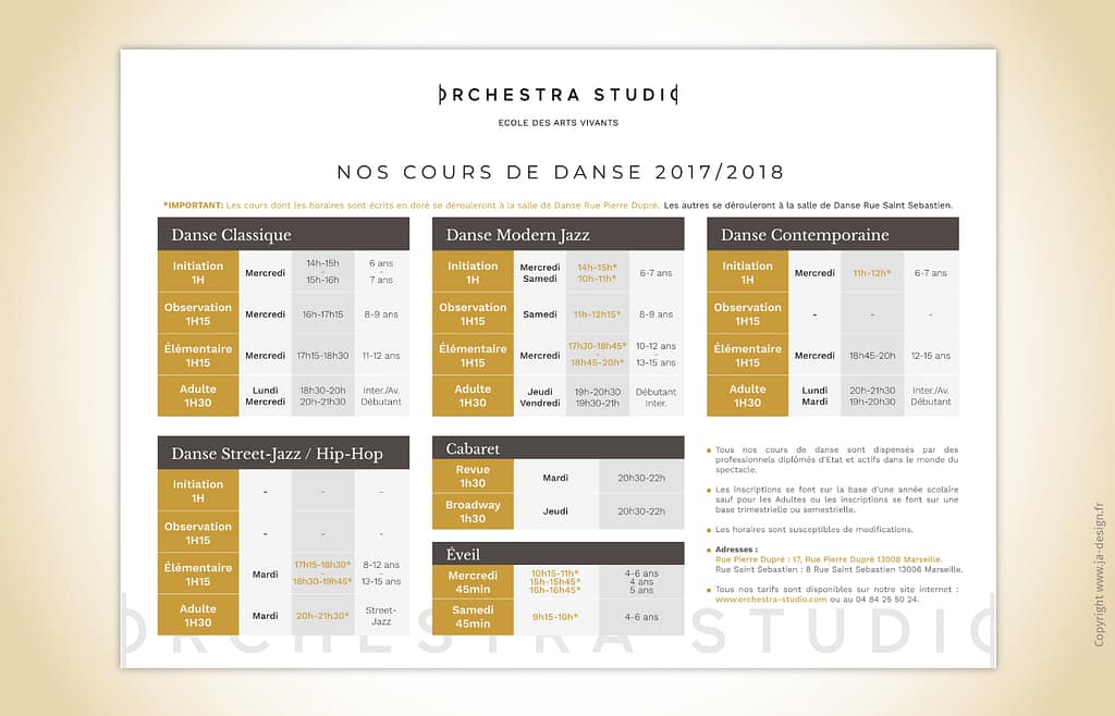 Création graphique planning école de danse Orchestra Studio
