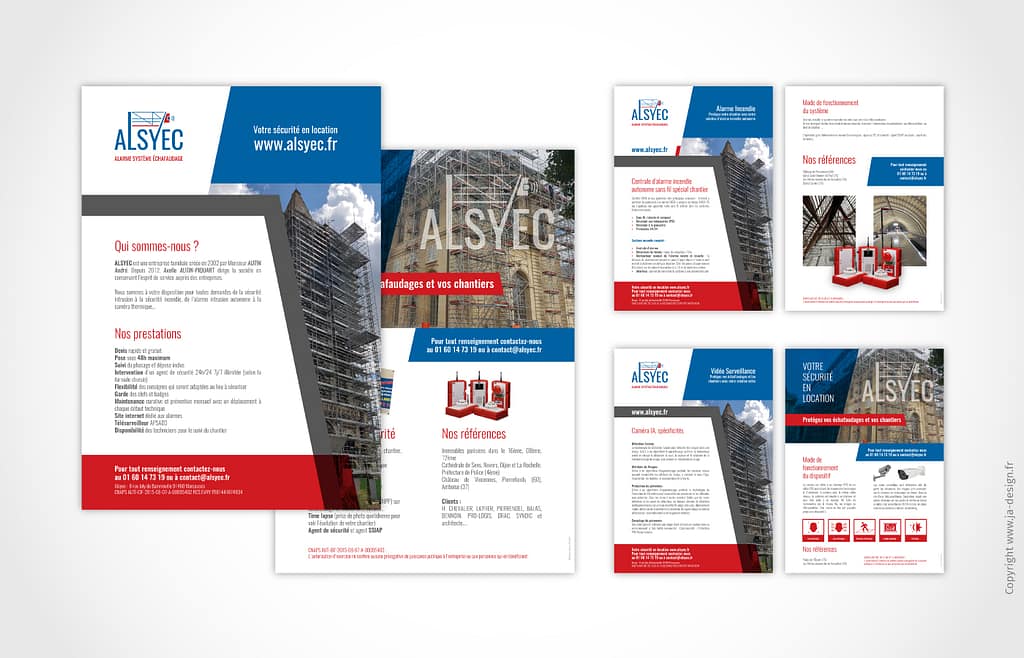 Design brochure alarme échafaudage et sécurité BTP