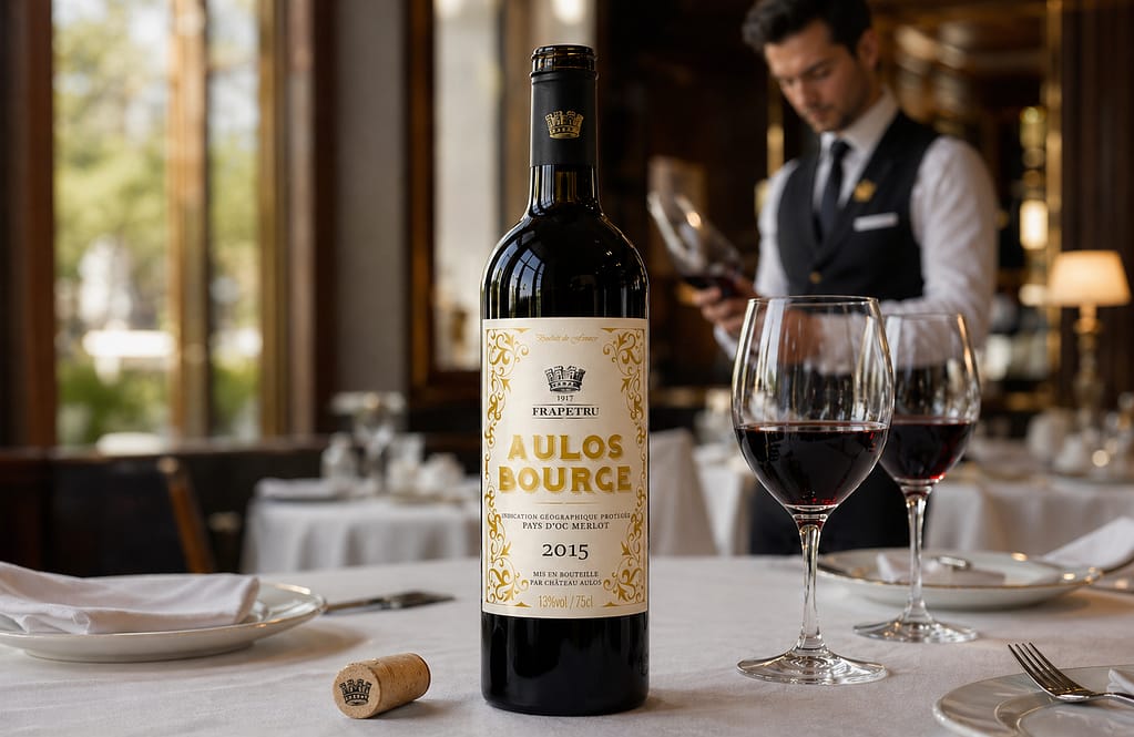 création étiquette de vin de Merlot Aulos Bourge par JA Design graphiste