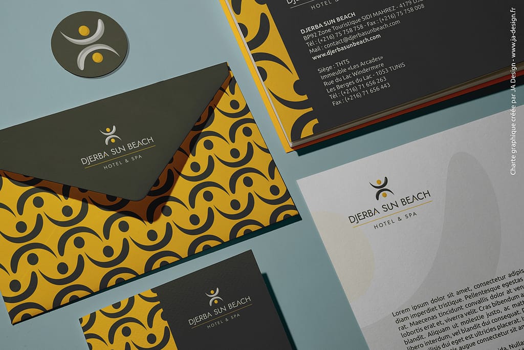 Création d'éléments de papeterie et charte graphique Djerba Sun Beach Hotel par JA Design