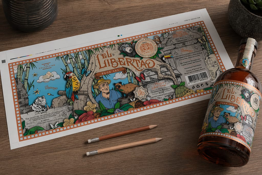 design packaging rhum jungle illustration