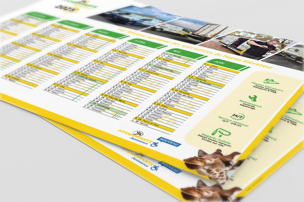 design calendrier entreprise Hydroparts par JA Design graphiste à Bordeaux