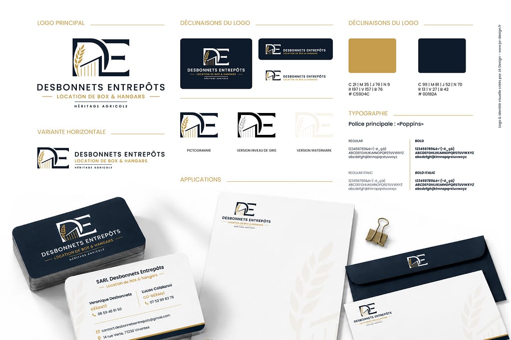 Identité visuelle créée pour Desbonnets Entrepôts par JA Design graphiste à Bordeaux