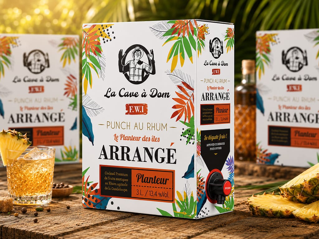 Création d'un packaging pour des bibs de rhum de la marque La Cave à Dom par JA Design graphiste