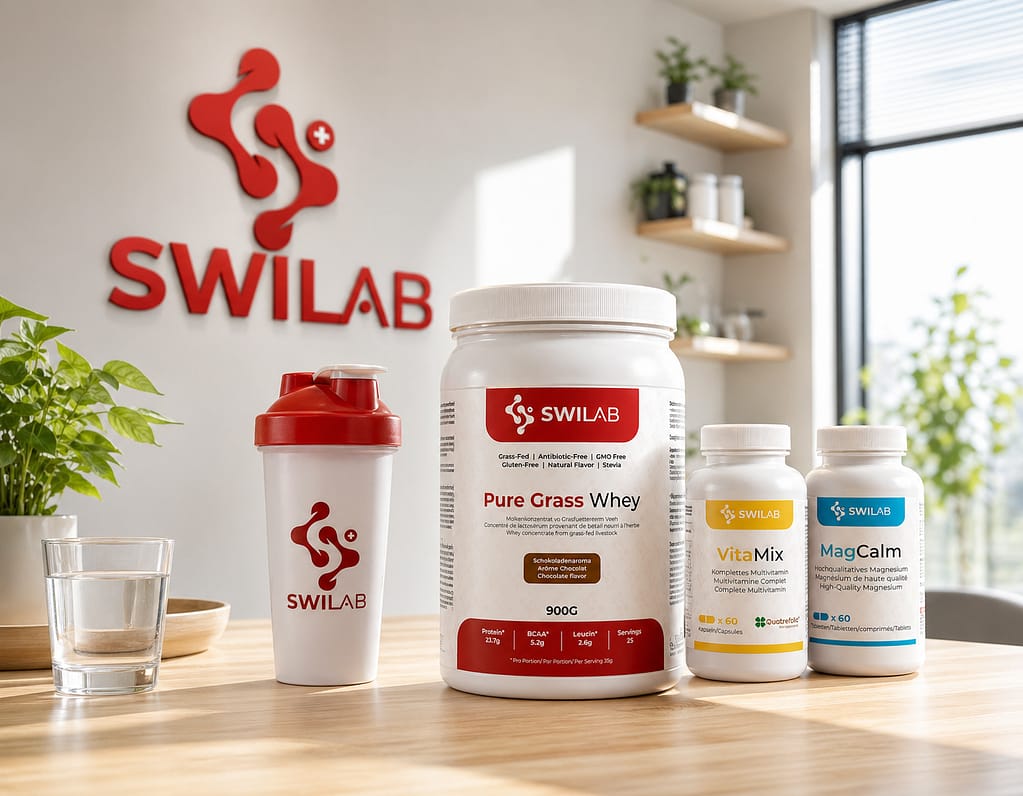 Création d'une gamme de packaging pour compléments alimentaires SwiLab par JA Design graphiste à Bordeaux