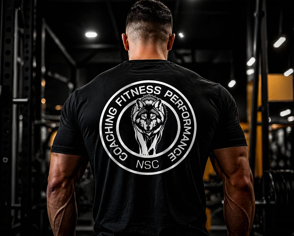 logo coach de fitness NSC avec illustration vectoriel d'un loup par JA Design