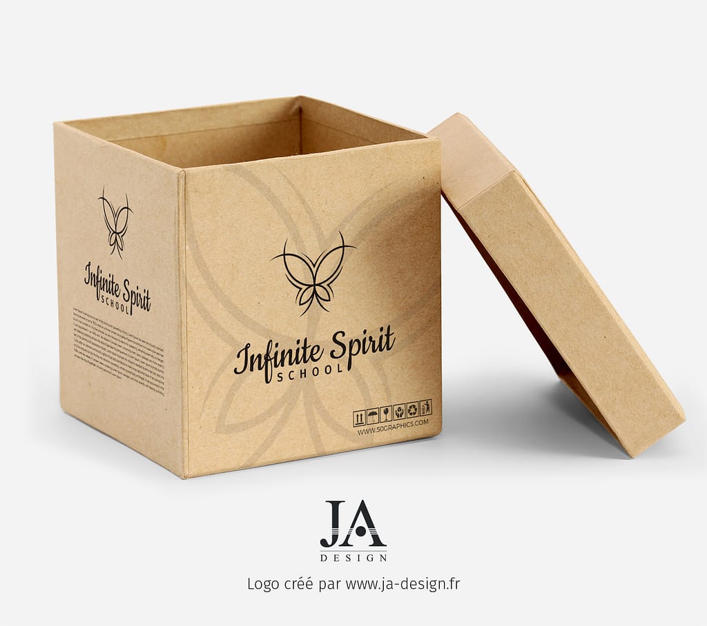 Création du logo et d'un packaging box pour une école privée Infinite Spirit - par JA Design Graphiste à Bordeaux