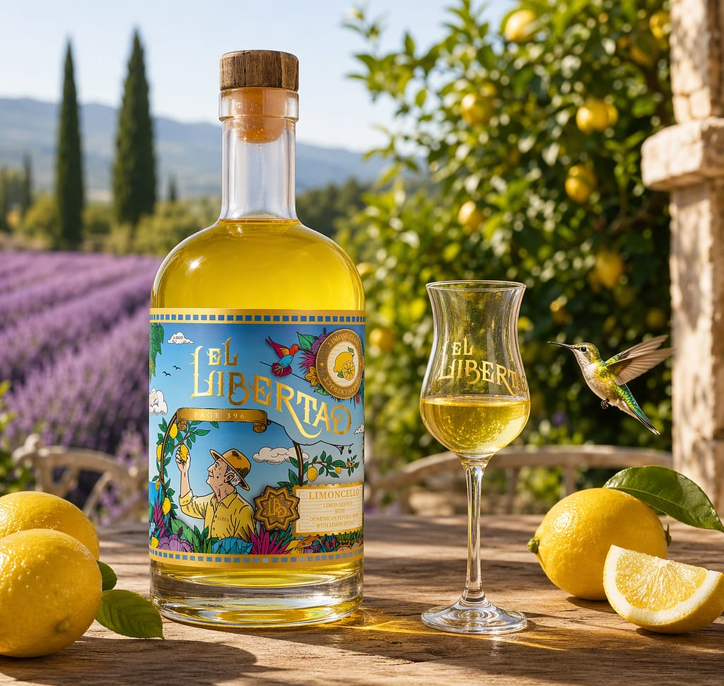 Création d'une étiquette illustrée sur mesure pour une liqueur de limoncello El Libertad par JA Design graphiste à Bordeaux