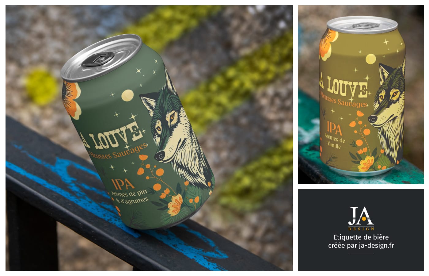 Création personnelle d'une étiquette illustrée pour une marque de bière "La Louve" par JA Design - Graphiste à Bordeaux