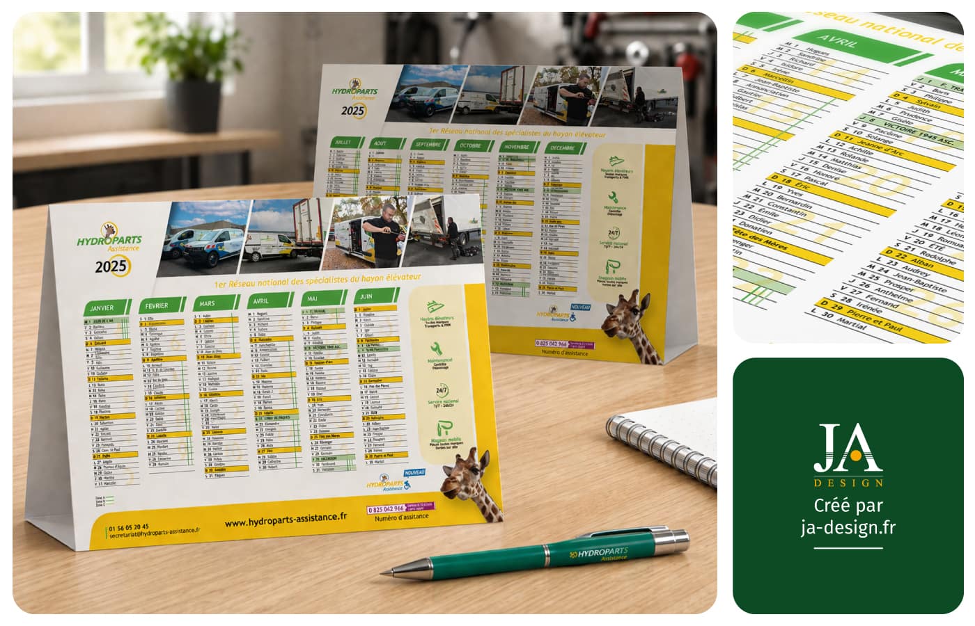 calendrier professionnel entreprise 2025 Hydroparts par JA Design graphiste à Bordeaux