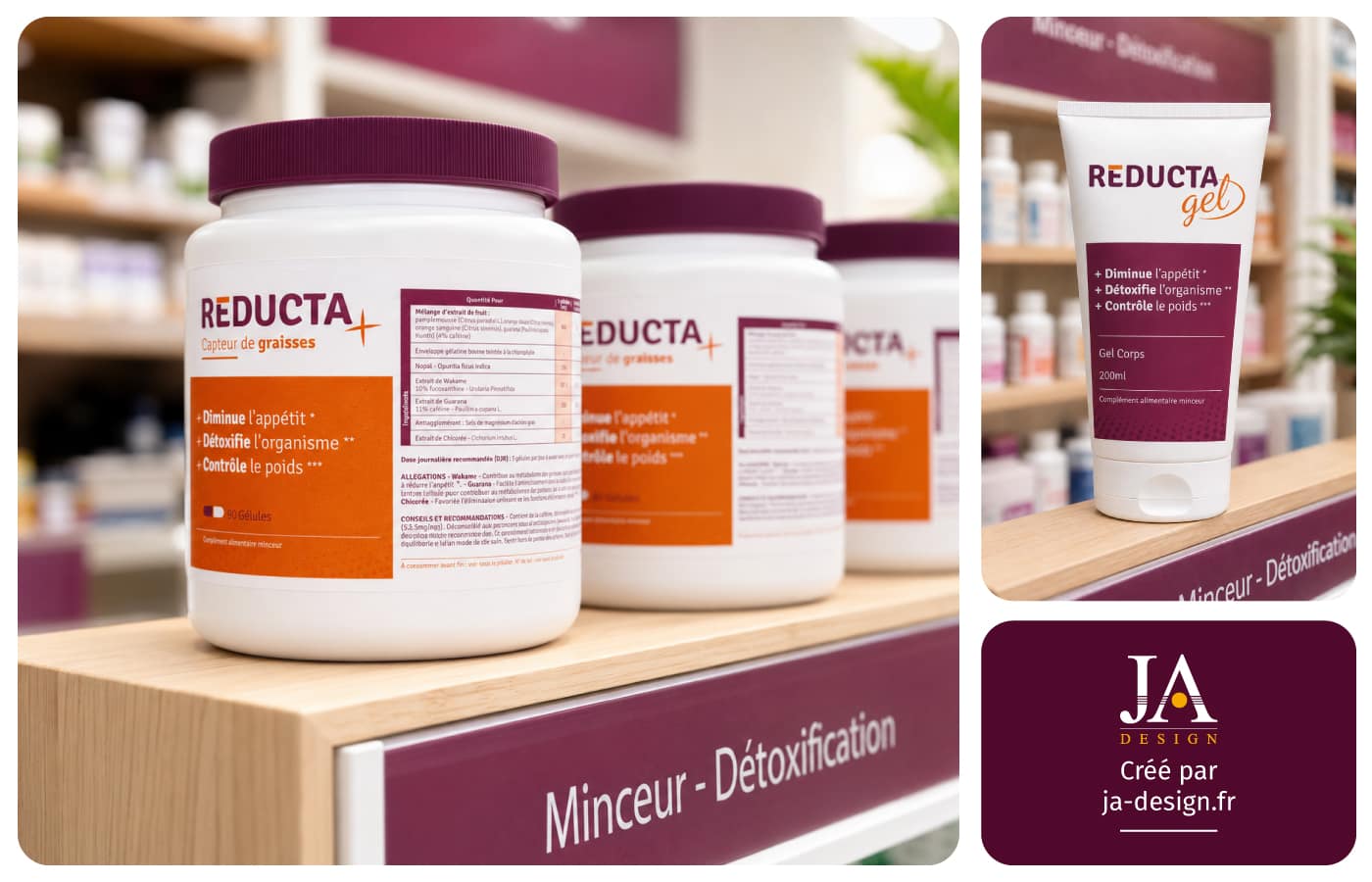 Création packaging complément alimentaire et gel minceur graphiste Bordeaux JA Design