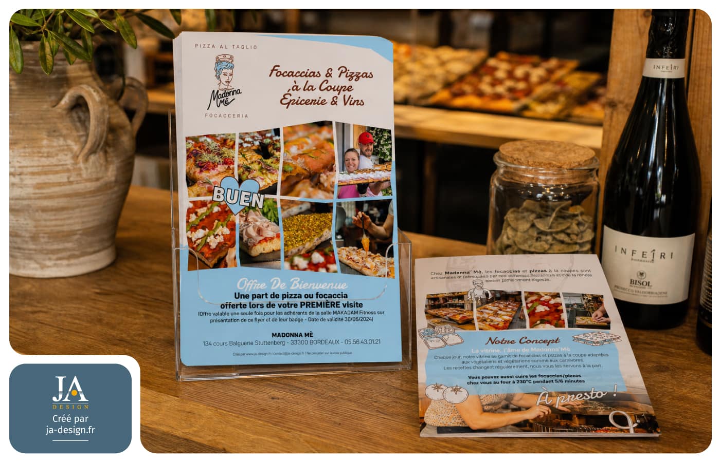 Création flyer pizzeria Madonna Me par JA Design graphiste à Bordeaux