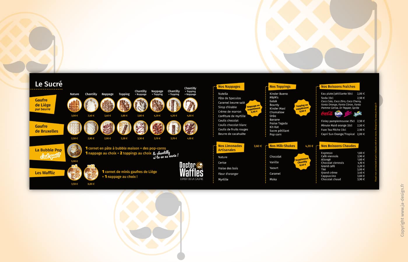 design panneau restaurant Doctor Waffles - par JA Design graphiste à Bordeaux