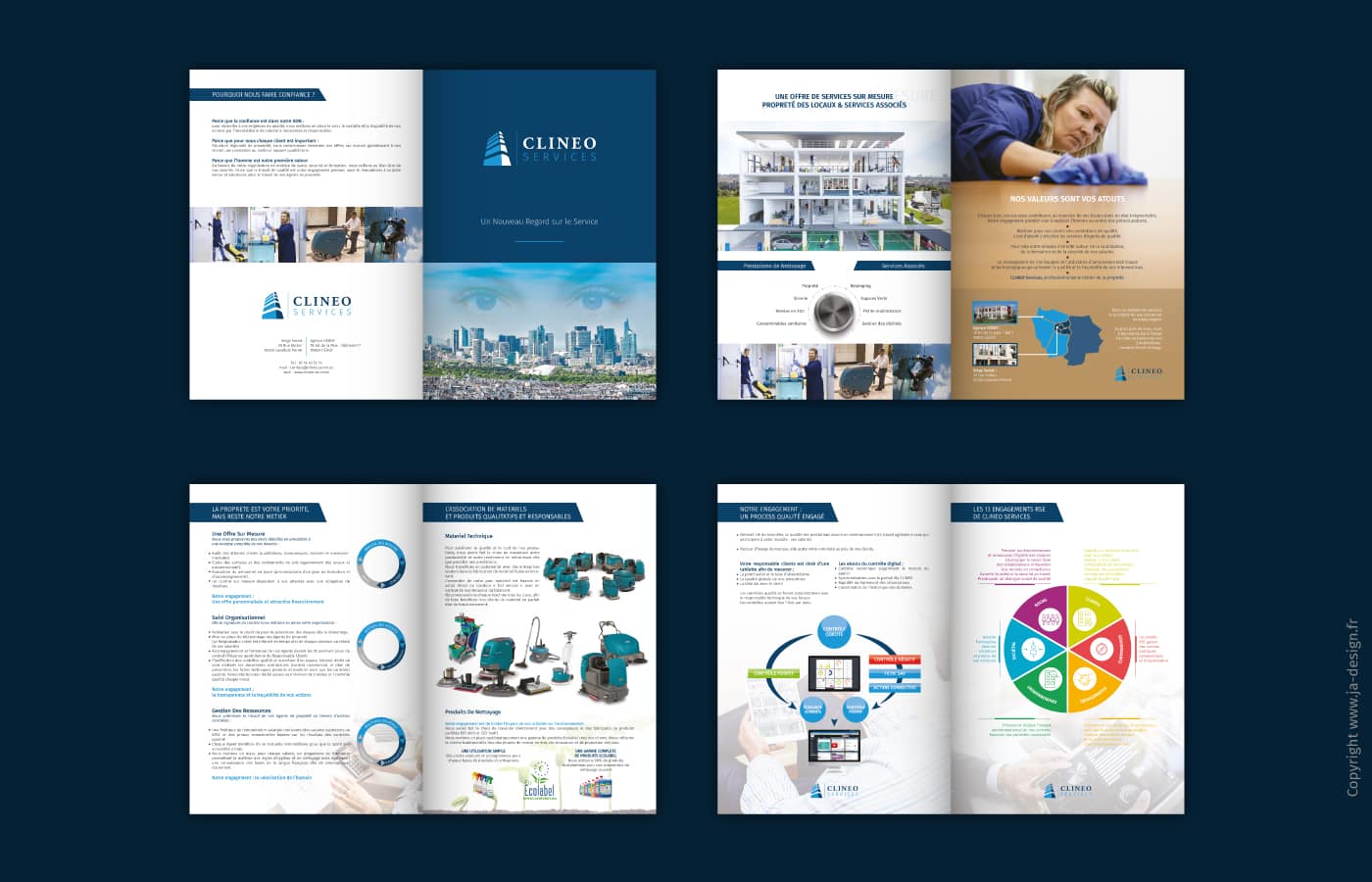 mise en page plaquette entreprise Clineo Services par JA Design graphiste à Bordeaux