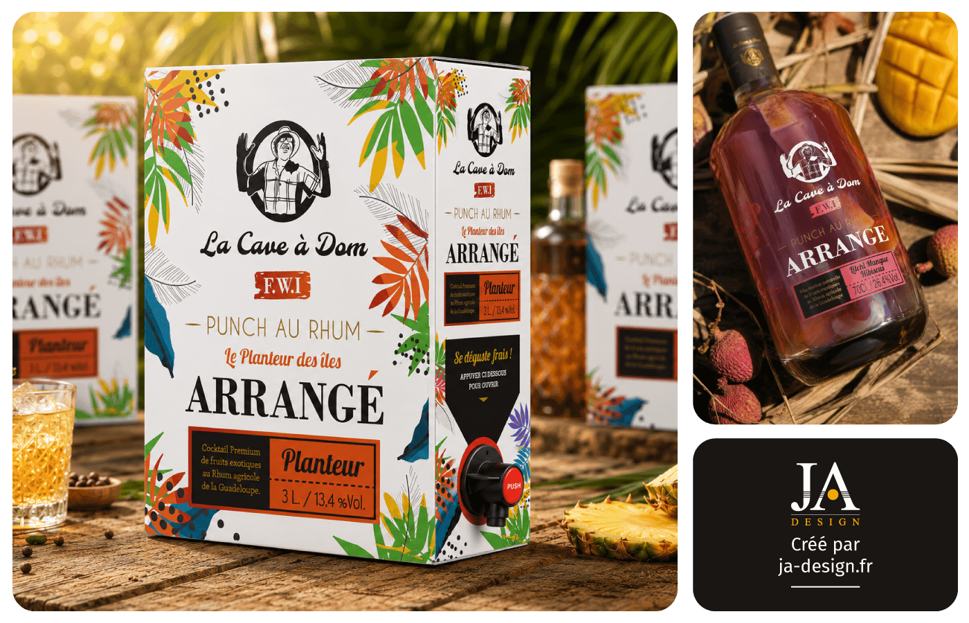 Création packaging BIB rhum arrangé La Cave à Dom par JA Design graphiste à Bordeaux