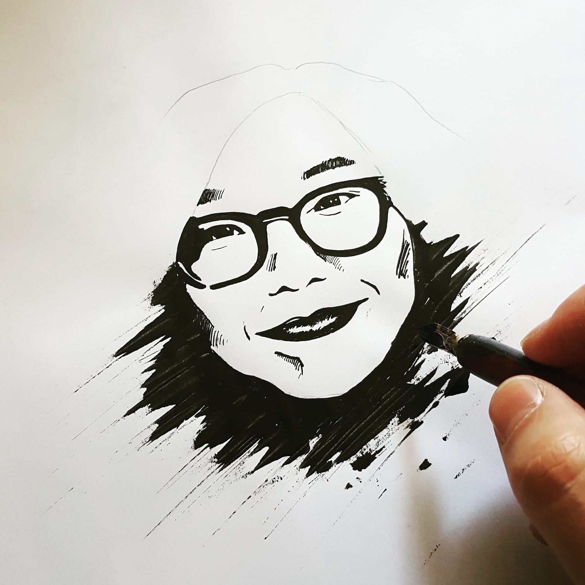 Portrait réalisé à l'encre de chine - graphiste Bordeaux