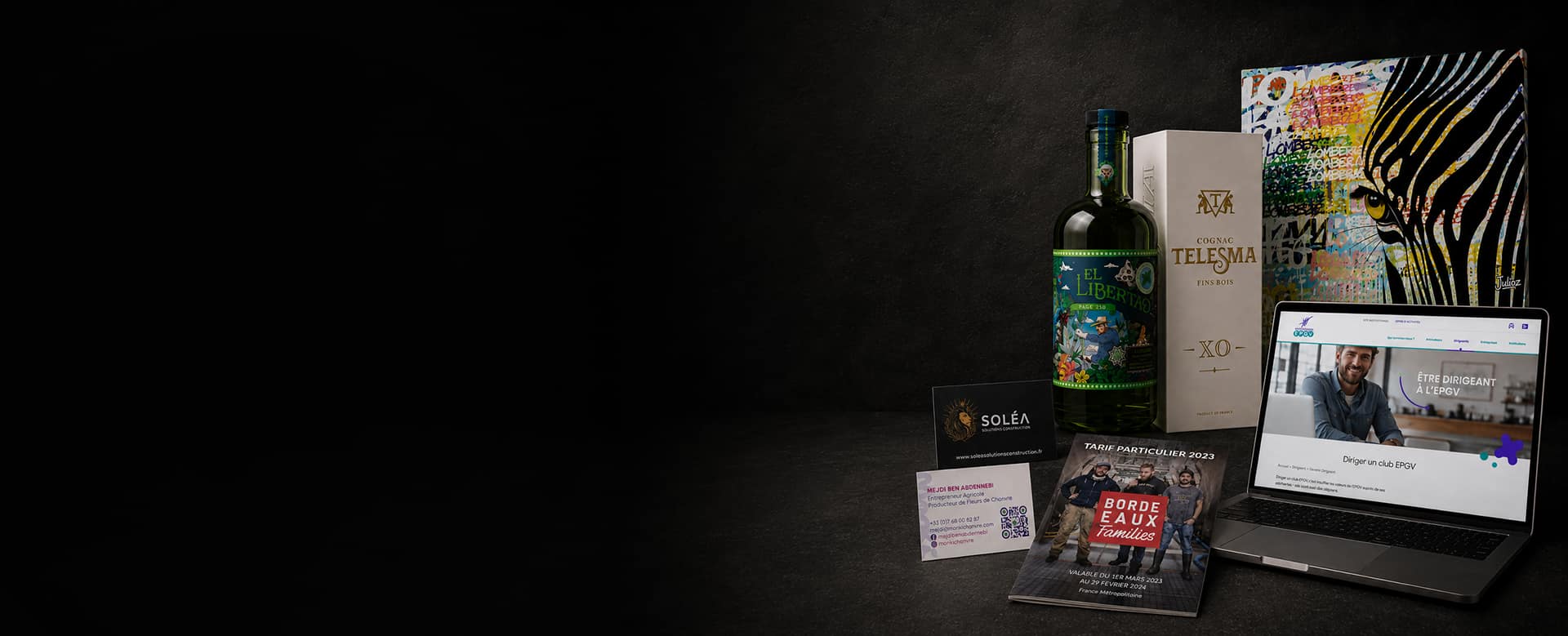 Sélection de créations graphiques réalisées par JA Design, graphiste freelance à Bordeaux