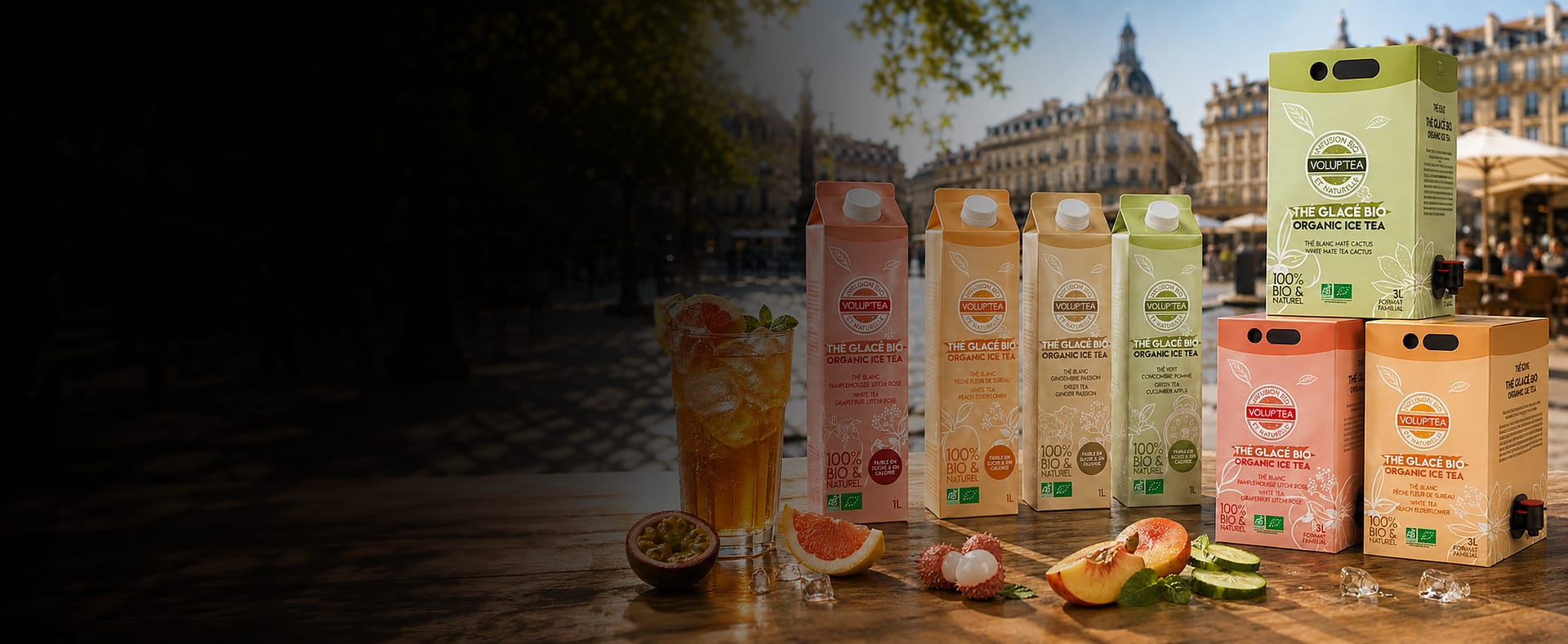 Création d'une gamme de packaging pour volup'tea, une marque de thé glacé par JA Design graphiste à Bordeaux