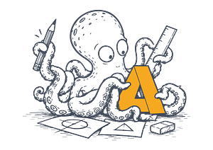 Mascotte pieuvre illustrant le dessin et la création de logo chez JA Design