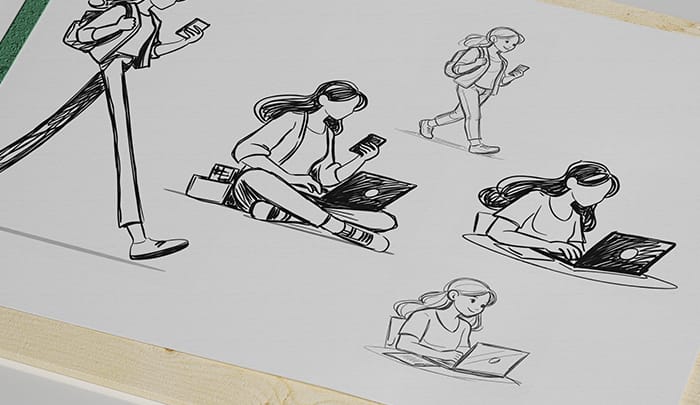 Croquis d’illustrations pour le salon de l’étudiant