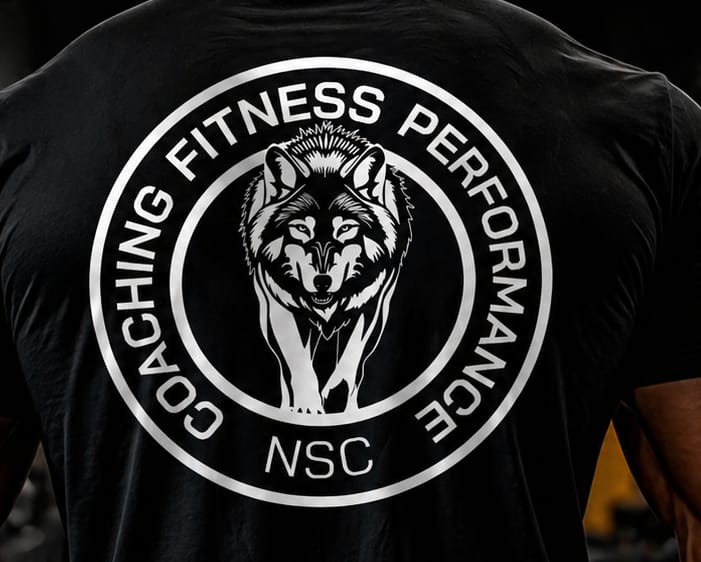 logo coach de fitness NSC avec illustration vectorielle d'un loup créé par JA Design, graphiste à Bordeaux