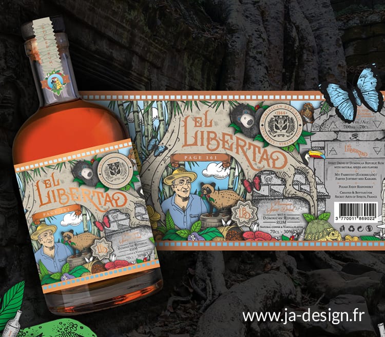 Création d'une illustration sur mesure pour habiller complètement une bouteille de rhum