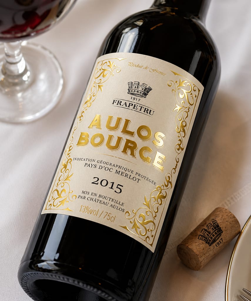 création d'une étiquette de vin Aulos Bourge par JA Design graphiste à Bordeaux